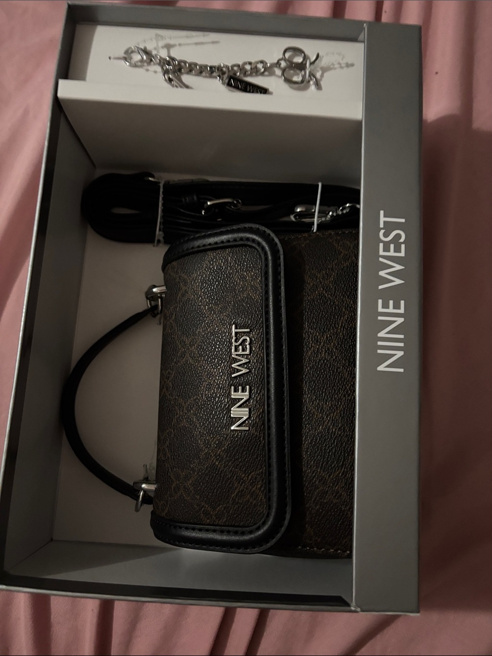 Nine West Brown Signature Mini Top-Handle Crossbody